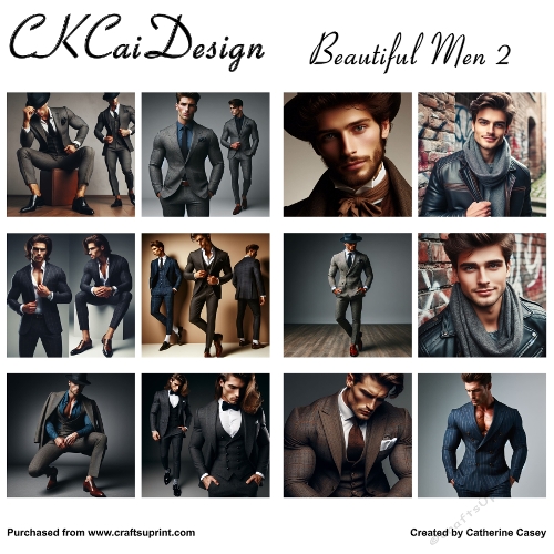 12 Card Fronts 8x8 depicting Beautiful Men Posing Set 2