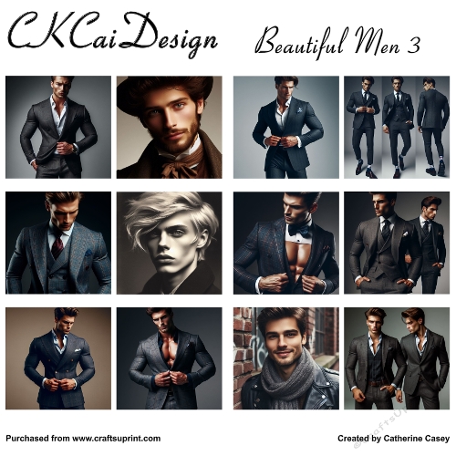 12 Card Fronts 8x8 depicting Beautiful Men Posing Set 3