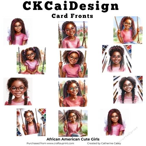 Afro American Cute Girl on a Swing Card Fronts