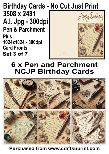 No Cut Just Print 6 Birthday Cards Pen and Parchment plus 6x6 fronts Set 3 of 7