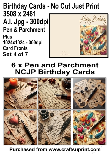 No Cut Just Print 6 Birthday Cards Pen and Parchment plus 6x6 fronts Set 4 of 7
