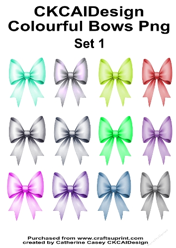 Beautiful Bows 12 colourful bows on Pngs Set 1