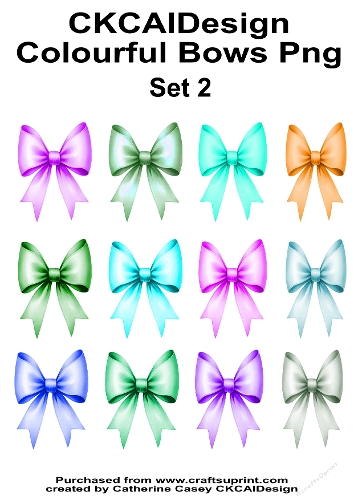 Beautiful Bows 12 colourful bows on Pngs Set 2