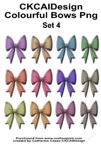 Beautiful Bows 12 colourful bows on Pngs Set 4