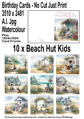 No Cut Just Print Birthday Cards Beach Hut Kids