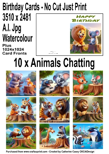 No Cut Just Print Birthday Cards Wild Animals Chatting