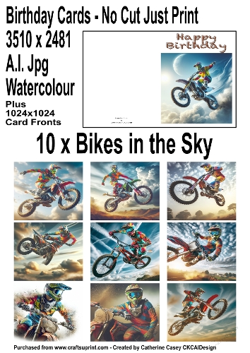 No Cut Just Print Birthday Cards with Bikes in the Sky