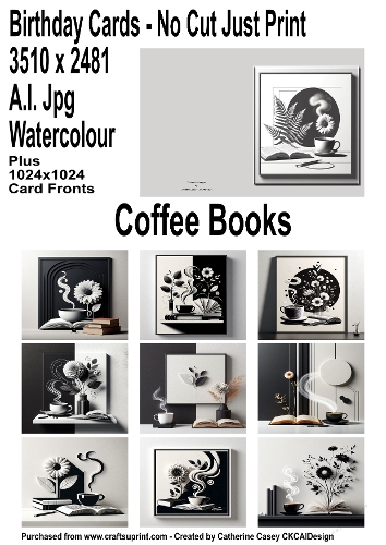 No Cut Just Print Cards with Classic Cups of Coffee and Books