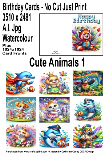 No Cut Just Print Birthday Cards with the cutest Animals