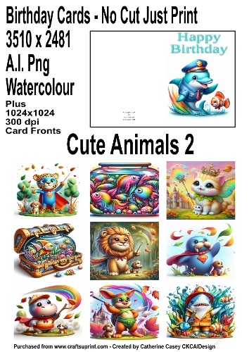 No Cut Just Print Birthday Cards with the cutest animals having fun