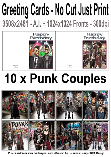 10 No Cut Just Print Cards with Pictures of Punk Couples 