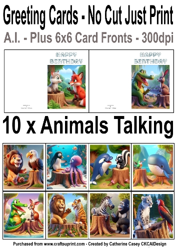 10 No Cut Just Print Cards with Pictures of Wild Animals having a Chat