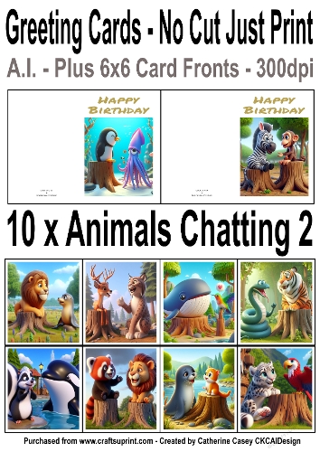 10 No Cut Just Print Birthday Cards with the cutest wild animals chatting