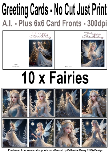 10 No Cut Just Print Birthday Cards with stunning Fairies
