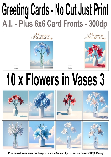 10 No Cut Just Print Birthday Cards with Minimal Flowers in Vases 3