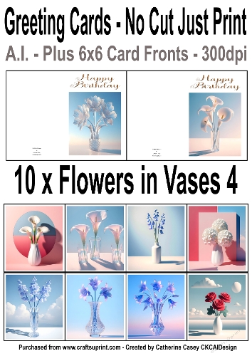 10 No Cut Just Print Birthday Cards with Minimal Flowers in Vases 4