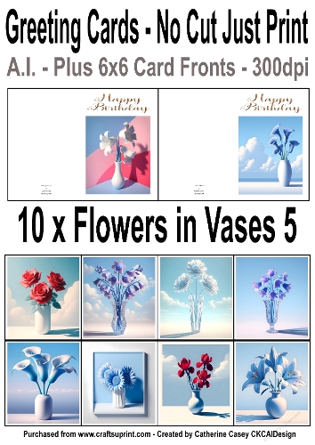 10 No Cut Just Print Birthday Cards with Minimal Flowers in Vases 5