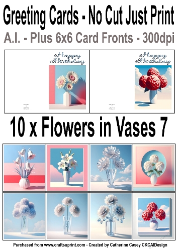 10 No Cut Just Print Birthday Cards with Minimal Flowers in Vases 7