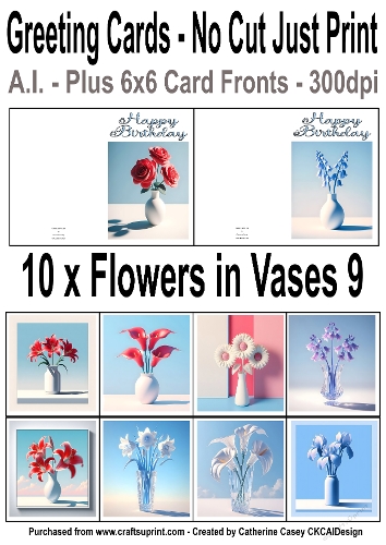 10 No Cut Just Print Birthday Cards with Minimal Flowers in Vases 9