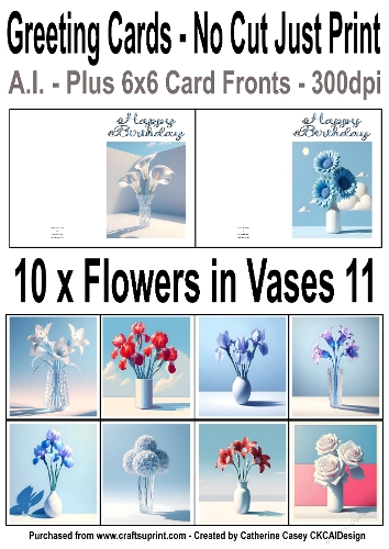 10 No Cut Just Print Birthday Cards with Minimal Flowers in Vases 11