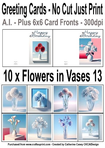 10 No Cut Just Print Birthday Cards with Minimal Flowers in Vases 13