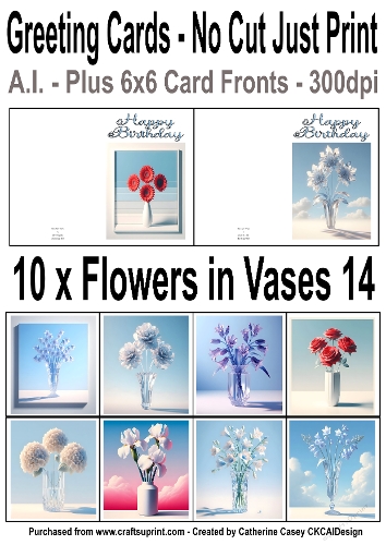 10 No Cut Just Print Birthday Cards with Minimal Flowers in Vases 14