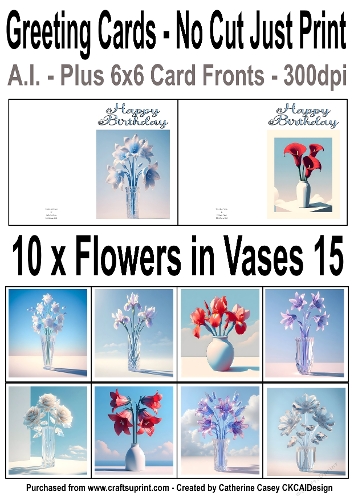 10 No Cut Just Print Birthday Cards with Minimal Flowers in Vases 15