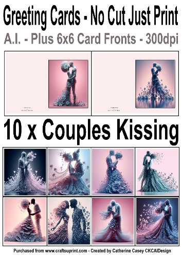 10 No Cut Just Print Cards with Couples Kissing