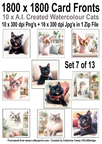 10 6x6 card fronts with Watercolour cats set 7 of 13