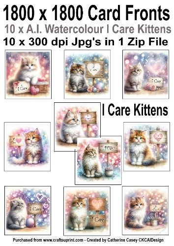 10 x 300 dpi Beautiful Kittens saying I Care
