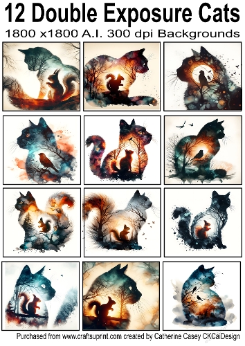 12 x 300 dpi Beautiful Double Exposure Cats Backgrounds