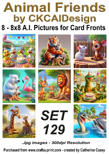 8 - 8x8 Card Fronts/Toppers of Animal Friends around the world Set 129
