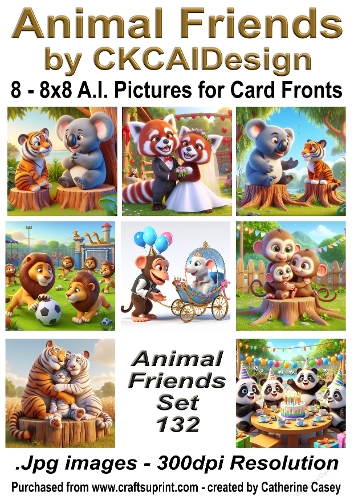 8 - 8x8 Card Fronts/Toppers of Animal Friends around the world Set 132