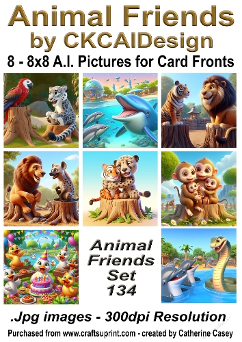 8 - 8x8 Card Fronts/Toppers of Animal Friends around the world Set 134