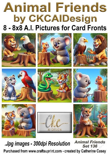 8 - 8x8 Card Fronts/Toppers of Animal Friends around the world Set 136