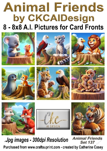 8 - 8x8 Card Fronts/Toppers of Animal Friends around the world Set 137