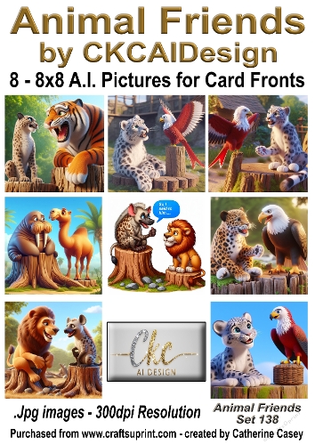 8 - 8x8 Card Fronts/Toppers of Animal Friends around the world Set 138