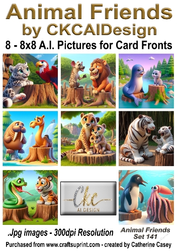 8 - 8x8 Card Fronts/Toppers of Animal Friends around the world Set 141