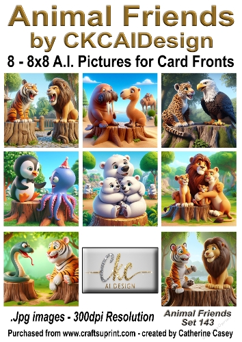 8 - 8x8 Card Fronts/Toppers of Animal Friends around the world Set 143