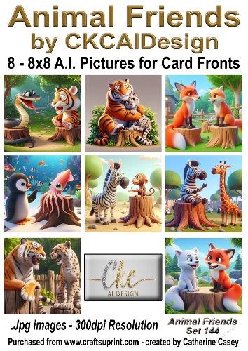 8 - 8x8 Card Fronts/Toppers of Animal Friends around the world Set 144