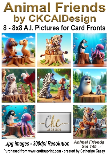 8 - 8x8 Card Fronts/Toppers of Animal Friends around the world Set 145