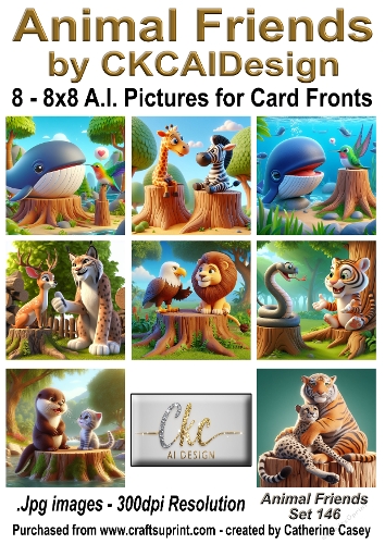 8 - 8x8 Card Fronts/Toppers of Animal Friends around the world Set 146