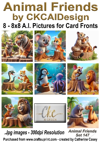 8 - 8x8 Card Fronts/Toppers of Animal Friends around the world Set 147