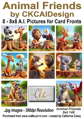 8 - 8x8 Card Fronts/Toppers of Animal Friends around the world Set 148