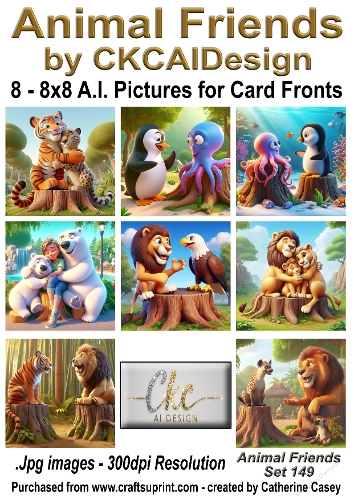 8 - 8x8 Card Fronts/Toppers of Animal Friends around the world Set 149