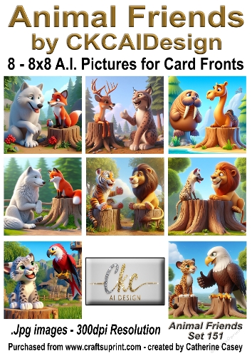 8 - 8x8 Card Fronts/Toppers of Animal Friends around the world Set 151