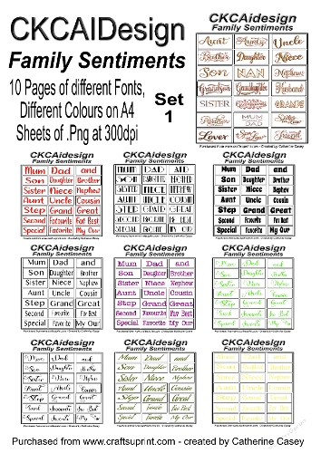 10 Pages of Family Sentiments DIfferent Fonts Different Colours .png - Set 1