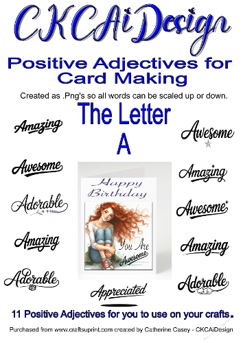 Positive Adjectives for Greeting Cards or Crafting The Letter A