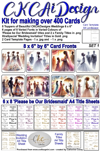 Kit for making over 400 No Cut Just Print Cards for Please be Our Bridesmaid or Wedding Invitations Set 1