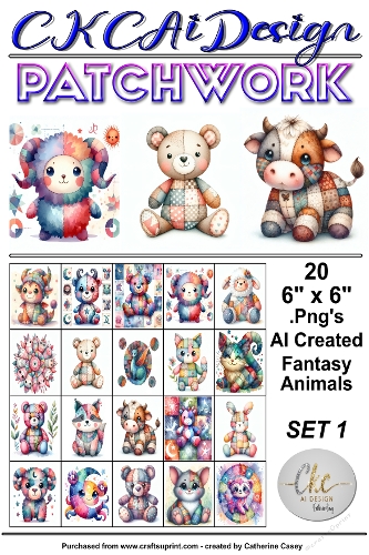 20 Patchwork Toy Animals Fantasy, 6 x 6 Toppers Set 1